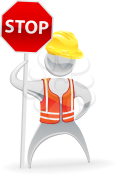 Royalty Free Clipart Image of a Mascot Holding a Stop Sign