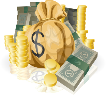 Royalty Free Clipart Image of Piles of Money