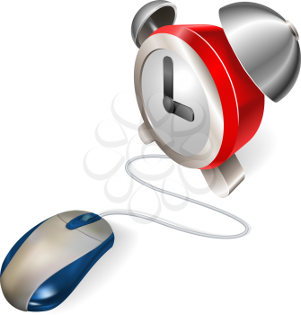 Royalty Free Clipart Image of a Computer Mouse and an Alarm Clock