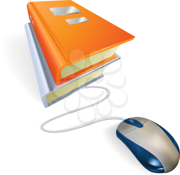 Royalty Free Clipart Image of a Mouse Connected to Books