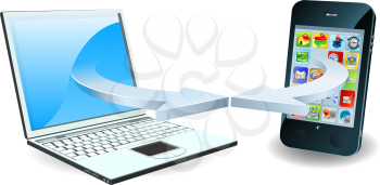 Royalty Free Clipart Image of a Smartphone and Laptop Communicating Via Wireless Technology Concept