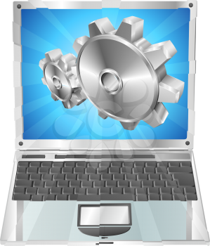 Royalty Free Clipart Image of Metal Cogs on a Laptop