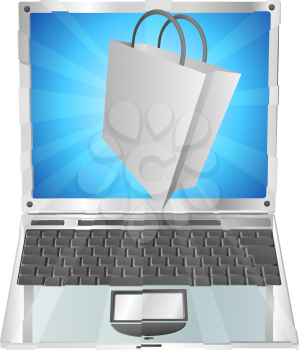 Royalty Free Clipart Image of a Handbag Coming Out of a Laptop