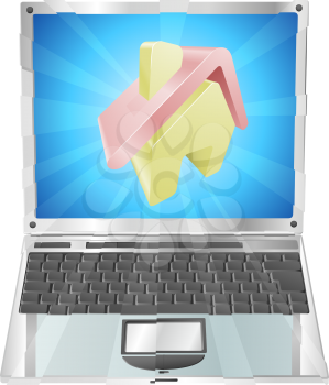 Royalty Free Clipart Image of a House on a Laptop Screen