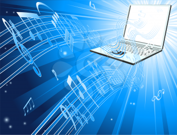 Royalty Free Clipart Image of a Laptop With Music