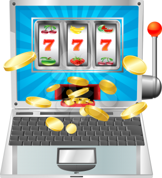 Royalty Free Clipart Image of a Laptop as a Slot Machine