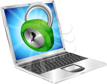 Royalty Free Clipart Image of a Lock Coming Out of a Laptop