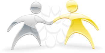 Royalty Free Clipart Image of Two Metallic Characters Shaking Hands