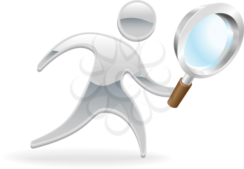 Royalty Free Clipart Image of a Mascot Holding a Magnifying Glass