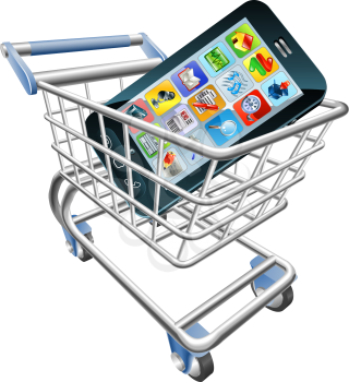 Royalty Free Clipart Image of a Smartphone in a Trolley 