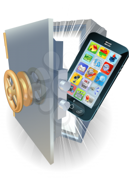 Royalty Free Clipart Image of a Phone in a Safe