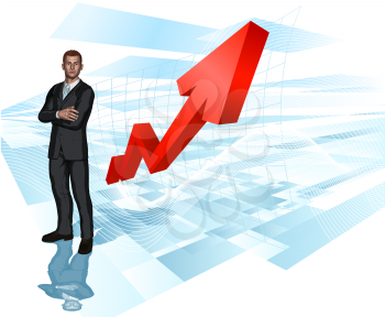 Royalty Free Clipart Image of a Businessman in Front of a Graph