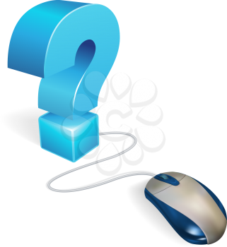 Royalty Free Clipart Image of a Mouse Connected to a Question Mark