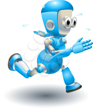 Royalty Free Clipart Image of a Blue Robot Running 