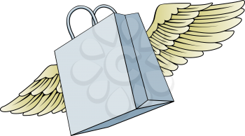 Royalty Free Clipart Image of a Winged Shopping Bag
