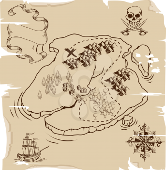 Royalty Free Clipart Image of an Old Fashioned Pirate Map
