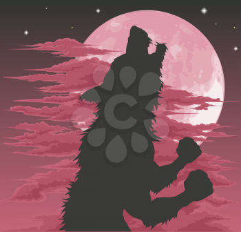 Royalty Free Clipart Image of a Werewolf Howling at the Moon