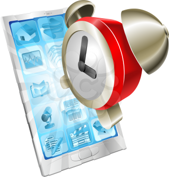 Royalty Free Clipart Image of an Alarm Coming Out of a Phone