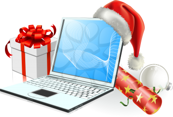 Royalty Free Clipart Image of a Laptop With Christmas Presents