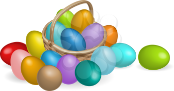 Royalty Free Clipart Image of a Basket Full of Easter Eggs