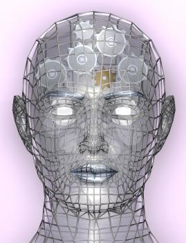 Royalty Free Clipart Image of a Person With Cogs in Their Head