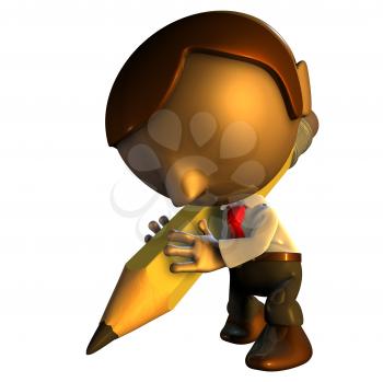 Royalty Free Clipart Image of a Man Holding a Giant Pencil