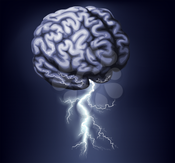 Illustration of a brain with lightning coming out of it. Concept for a brain storm