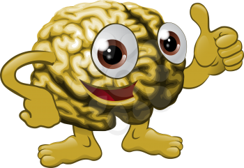 Illustration of a brain cartoon character giving a thumbs up sign

