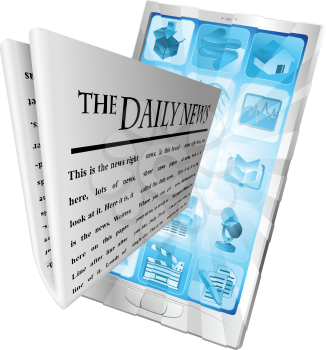 Newspaper coming out of phone screen concept