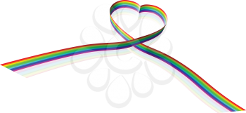 Illustration of a rainbow coloured ribbon forming a heart shape.