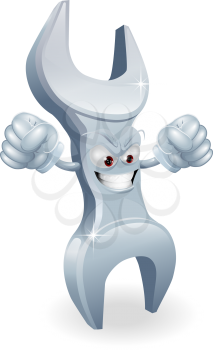 Illustration of an mean tough angry spanner character mascot