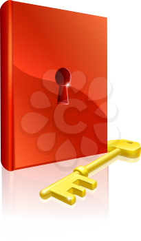 Key to learning illustration of red book with keyhole and a gold key