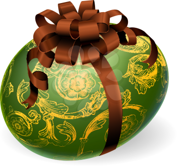 Chic wrapped Easter egg with bow and golden floral patterns
