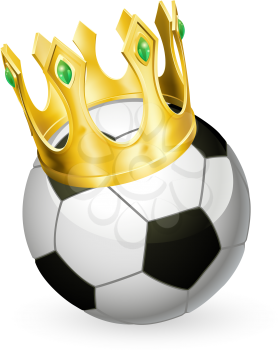 King of soccer concept, a football soccer ball wearing a gold crown