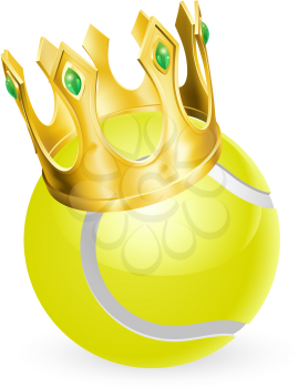 King of tennis concept, a tennis ball wearing a gold crown