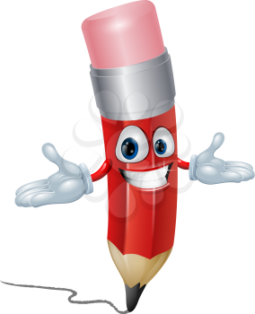 Illustration of a happy fun pencil cartoon character drawing and smiling