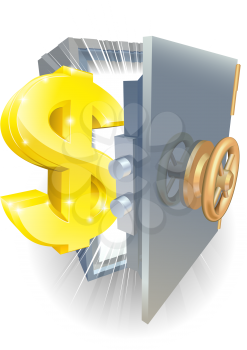 Illustration of a safe with gold dollar sign coming out if it 