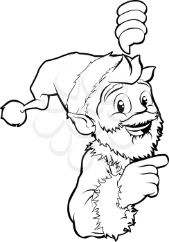 Black and white Santa pointing Christmas illustration