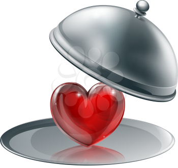 Illustration of a heart on a silver platter . Concept for giving love or of love of cooking perhaps
