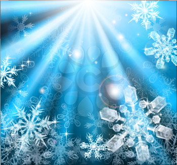 A blue winter Christmas snowflakes background illustration