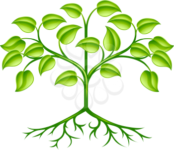 A green stylised tree design element symbolising growth, nature or the environment
