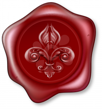 Illustration of a red sealing wax Fleur-de-lis Wax Seal