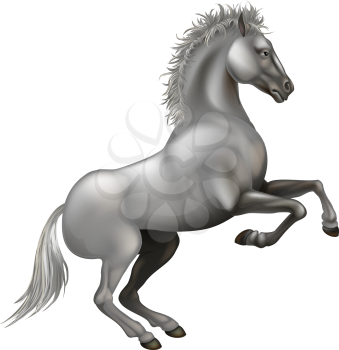 Illustration of a powerful white horse rearing on its hind legs
