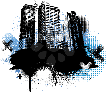 Royalty Free Clipart Image of a Grunge Building Design