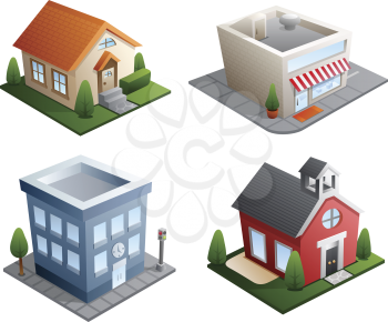 Royalty Free Clipart Image of Four Buildings