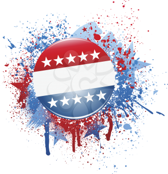 Royalty Free Clipart Image of an American Button on a Spattered Background