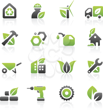 Royalty Free Clipart Image of a Set of Green Environmental, Business and Industrial Icons