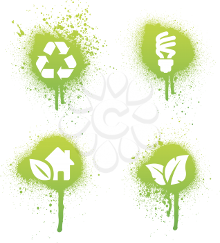 Royalty Free Clipart Image of Four Grunge Green Recycling Symbols