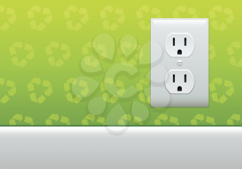Royalty Free Clipart Image of an Outlet on a Wall With Recycling Symbols