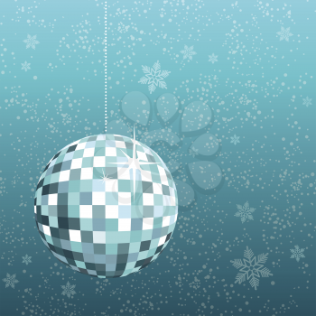 Royalty Free Clipart Image of a Disco Ball on a Snowflake Background